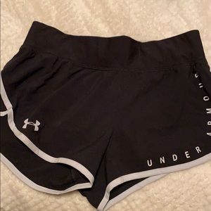 Black and white running shorts under armor